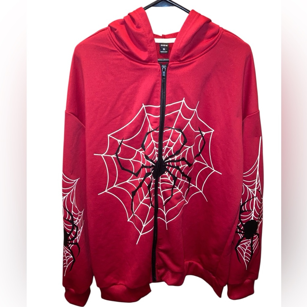 SHEIN Vibrant Red XL Apparel Spider-Man design Size XL unisex full zip hoodie